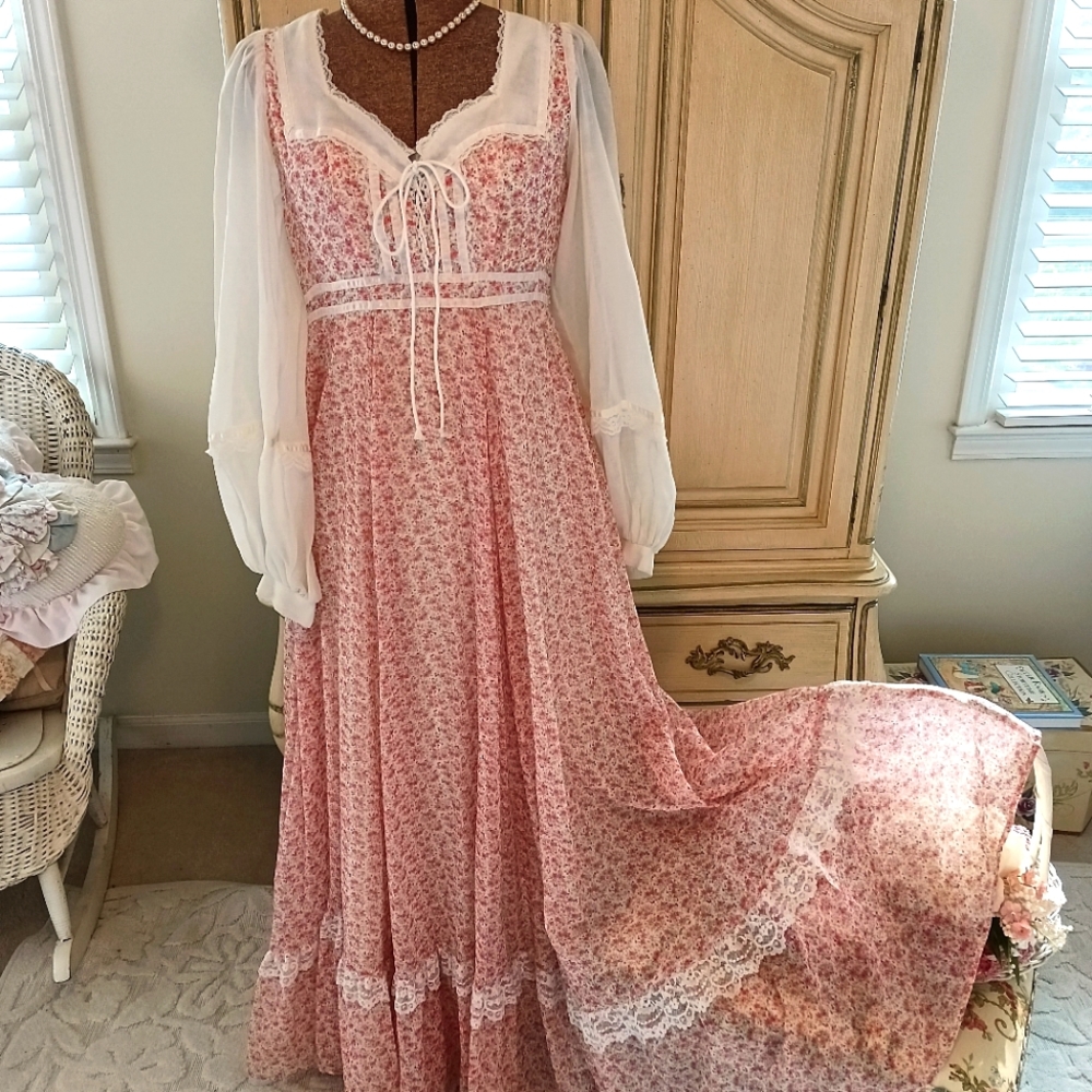 RARE 70S COTTON PINK CALICO "GUNNE SAX" PRAIRIE ! - Picture 7 of 16